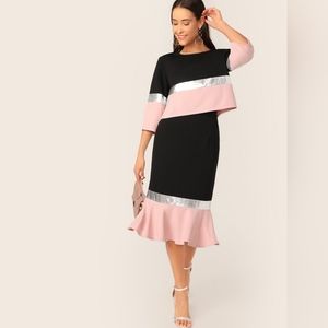 NEW: Metallic Panel Colorblock Top and Fishtail Hem Skirt Set